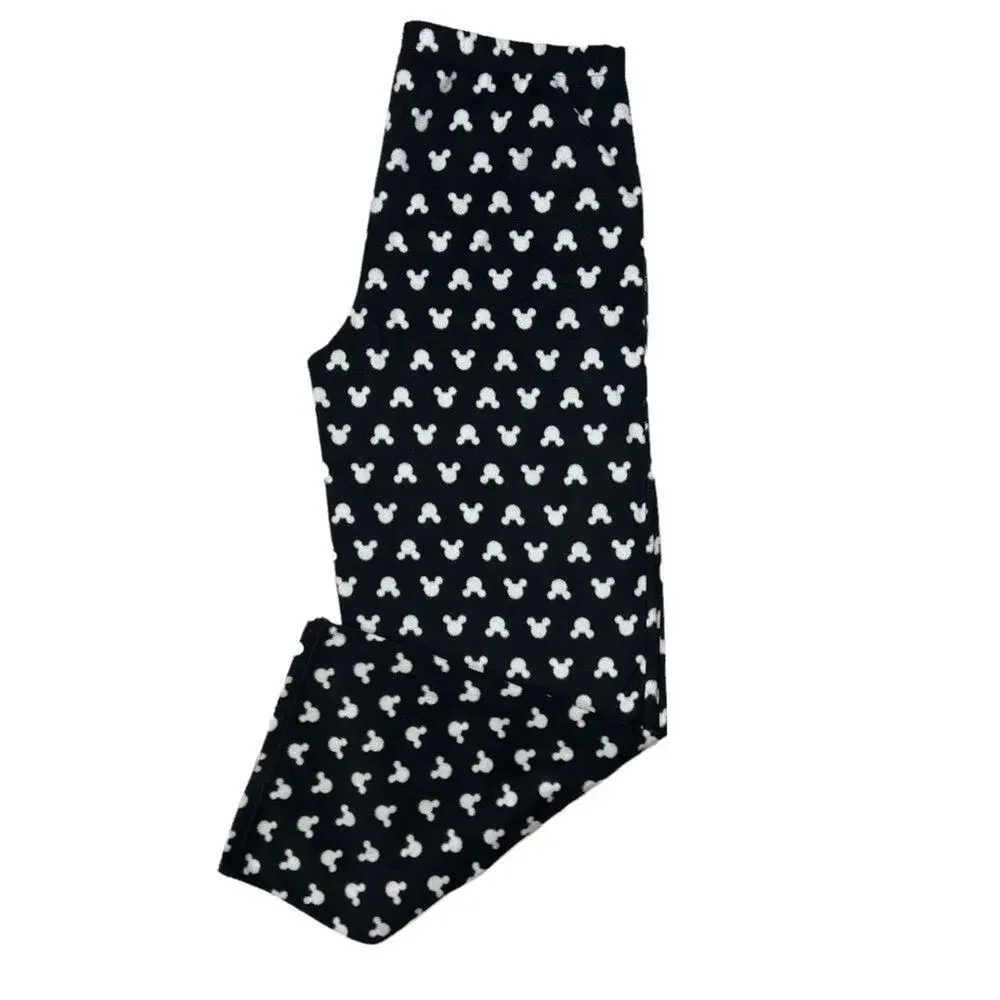 Disney Women's Mickey Mouse Wide Leg Fleece Pajama Pants L Black White Stretch - Picture 8 of 8